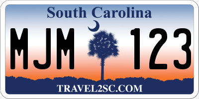 SC license plate MJM123