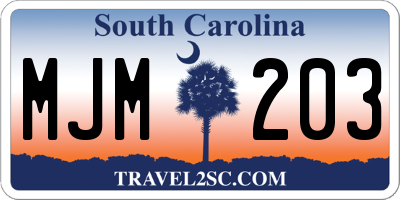 SC license plate MJM203