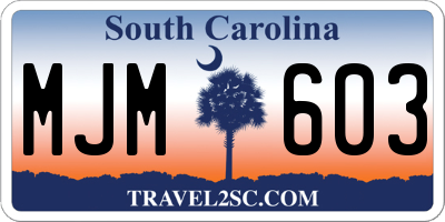 SC license plate MJM603
