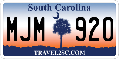 SC license plate MJM920