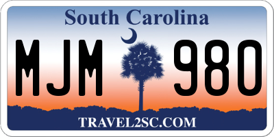 SC license plate MJM980