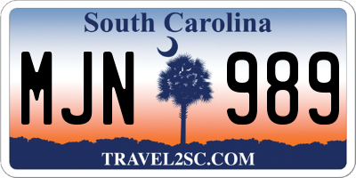 SC license plate MJN989