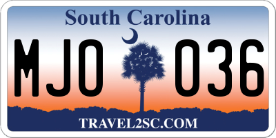 SC license plate MJO036