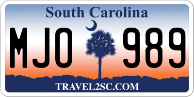 SC license plate MJO989