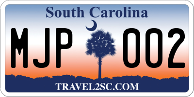 SC license plate MJP002