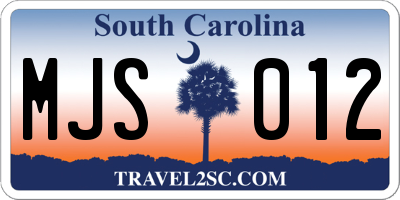 SC license plate MJS012