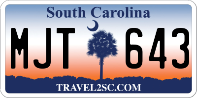 SC license plate MJT643