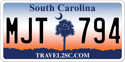 SC license plate MJT794