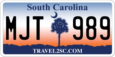 SC license plate MJT989