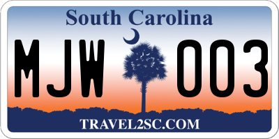 SC license plate MJW003