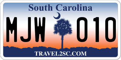 SC license plate MJW010
