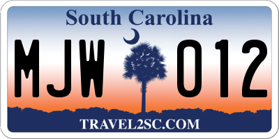 SC license plate MJW012