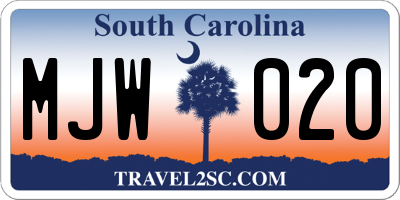SC license plate MJW020