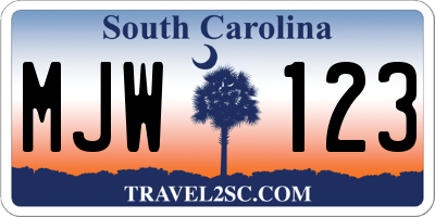 SC license plate MJW123