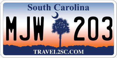SC license plate MJW203