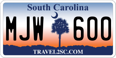 SC license plate MJW600