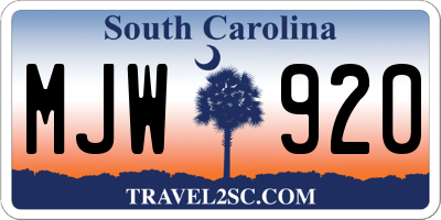 SC license plate MJW920