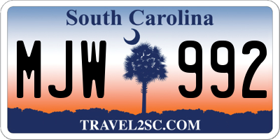 SC license plate MJW992