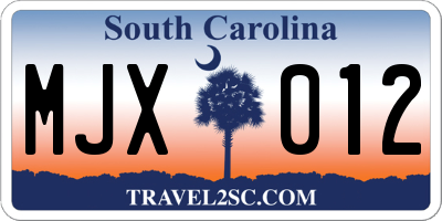 SC license plate MJX012