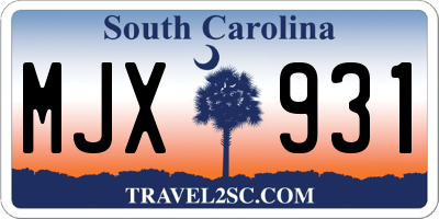 SC license plate MJX931