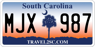 SC license plate MJX987