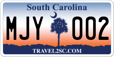 SC license plate MJY002