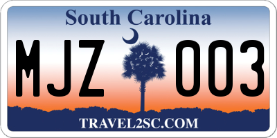SC license plate MJZ003