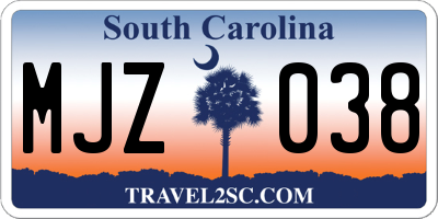 SC license plate MJZ038
