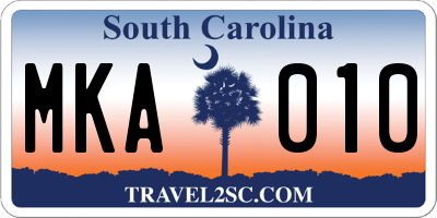 SC license plate MKA010
