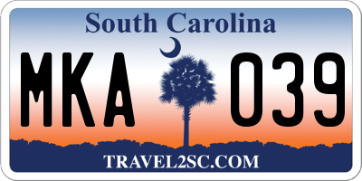 SC license plate MKA039
