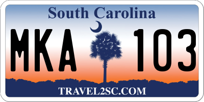 SC license plate MKA103