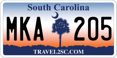 SC license plate MKA205