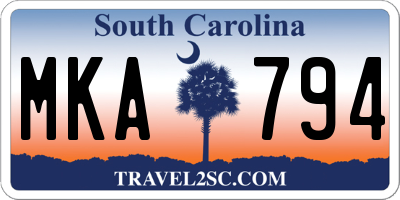 SC license plate MKA794