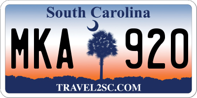 SC license plate MKA920