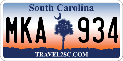 SC license plate MKA934