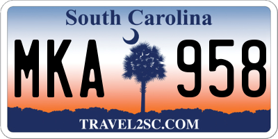 SC license plate MKA958