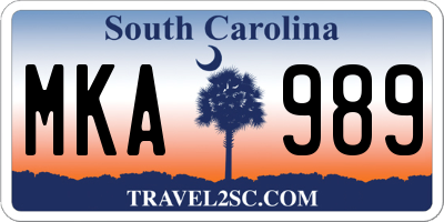 SC license plate MKA989