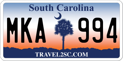 SC license plate MKA994