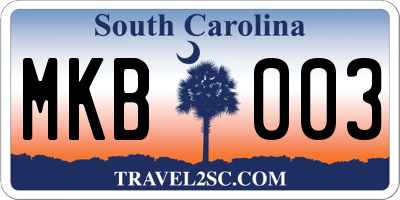 SC license plate MKB003