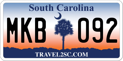 SC license plate MKB092