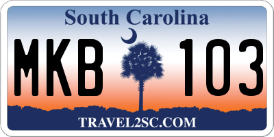 SC license plate MKB103