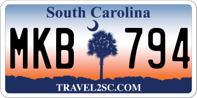 SC license plate MKB794