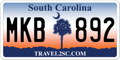 SC license plate MKB892