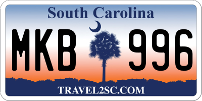 SC license plate MKB996