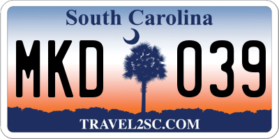 SC license plate MKD039