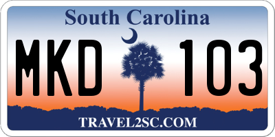 SC license plate MKD103
