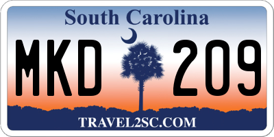 SC license plate MKD209