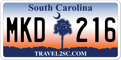 SC license plate MKD216