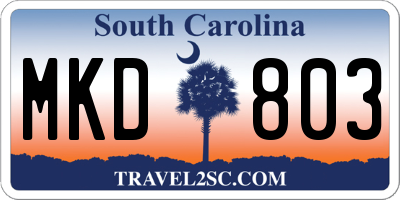 SC license plate MKD803