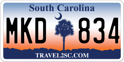 SC license plate MKD834